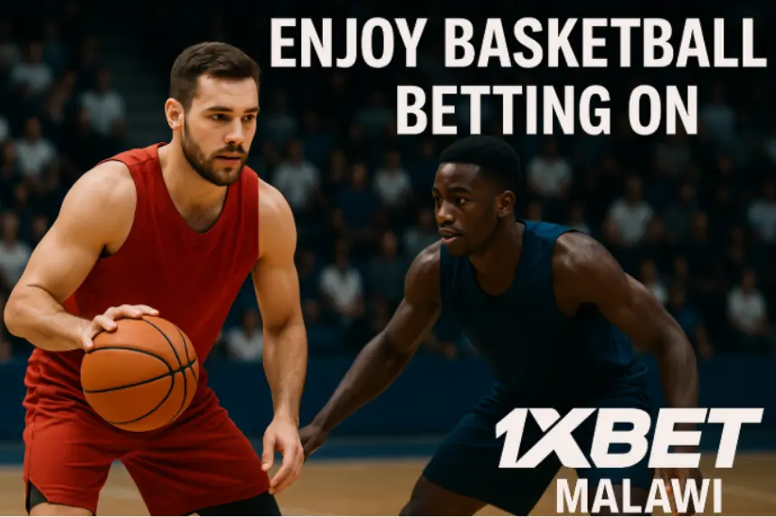 Basketball betting on 1xBet Malawi, two players competing in a basketball match, representing basketball