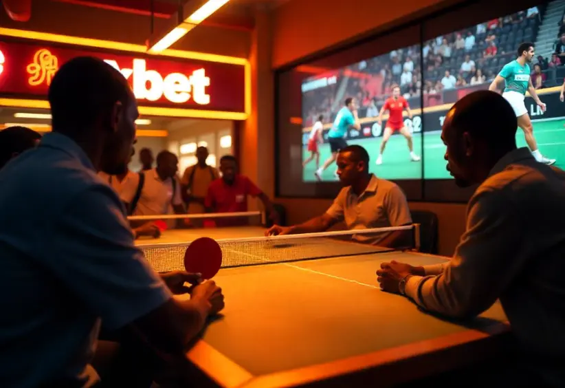 Table Tennis Betting at 1xBet Malawi - Players play indoor table tennis offering sports betting