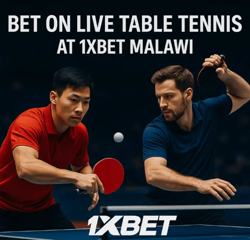 Table tennis live score , two players in a live table tennis match at 1xBet Malawi